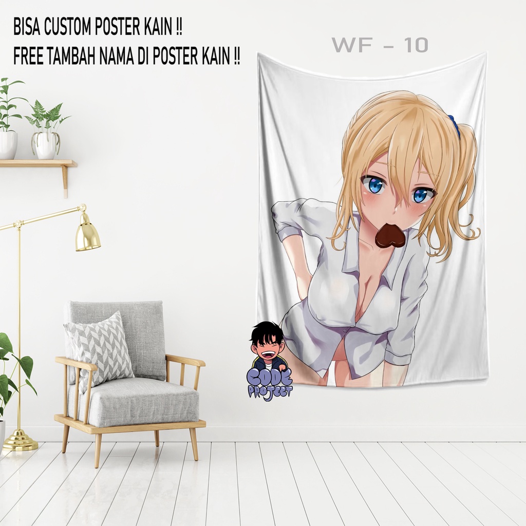 POSTER KAIN WAIFU ANIME - poster kain custom waifu - hiasan dinding kamar anime - waifu cantik - pos