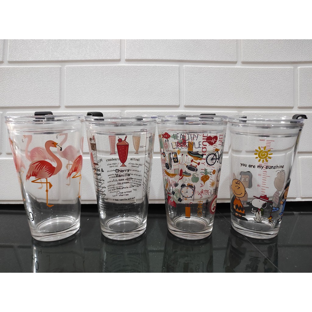 Tumbler Kaca Motif Animal Lifestyle Recipe + Sedotan Glass Ware 450ml H482