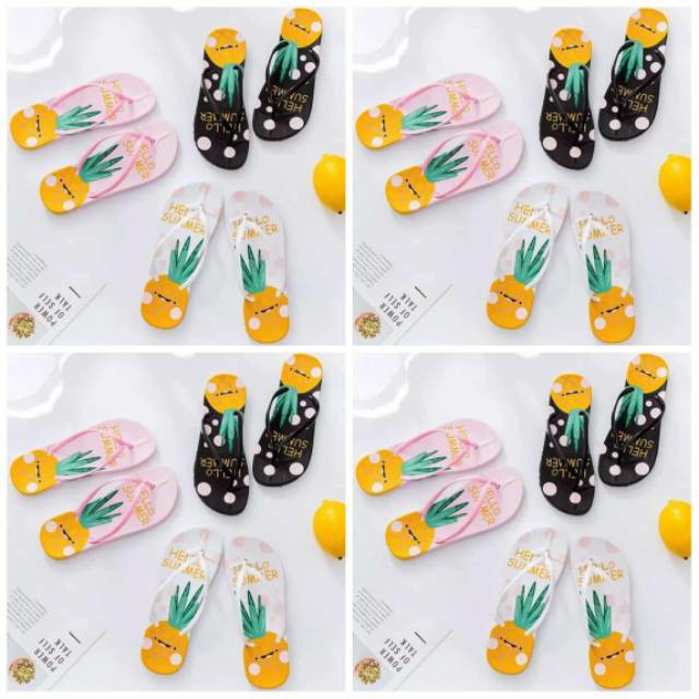 SANDAL JEPIT WANITA MOTIF NANAS I KUALITAS IMPORT