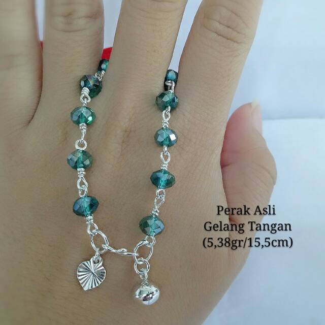 Gelang Batu Kristal Perak Asli