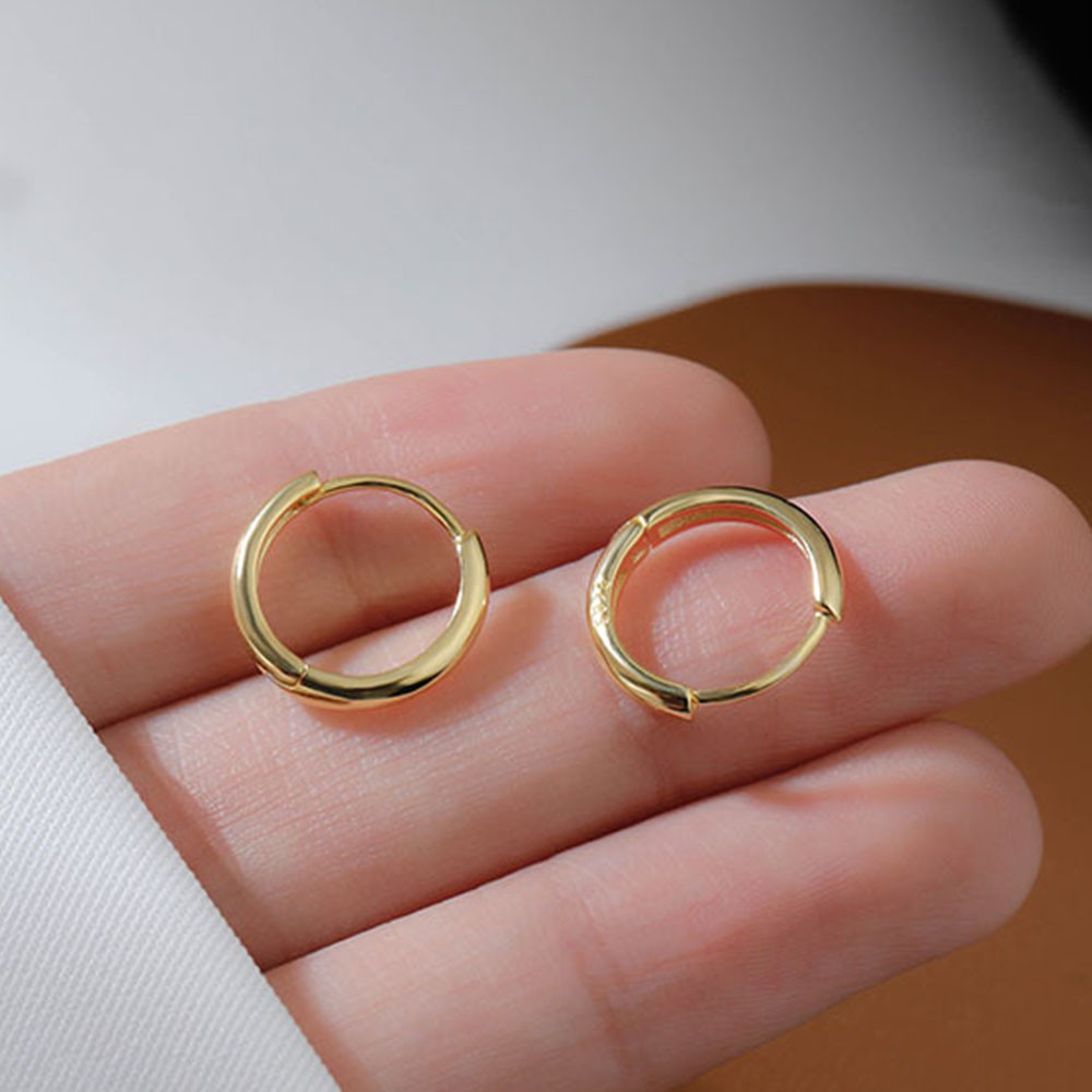 Anting Hoop Bentuk Bulat Warna Gold Silver Ukuran 6mm / 8mm / 10mm / 12mm Gaya Korea Untuk Hadiah