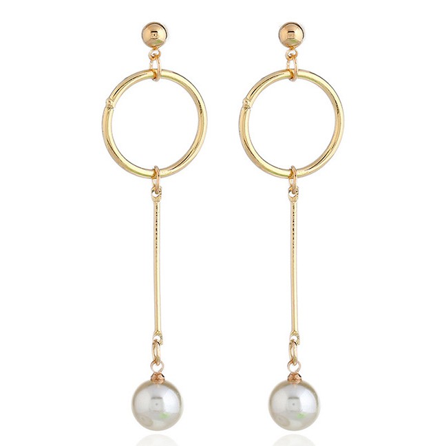 LRC Anting Elegant Gold Color Round Shape Decorated Earrings