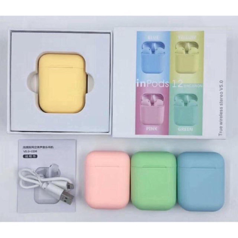 Inpods i12 / Earphone Bluetooth Makaron / TWS 12 / Headset Bluetooth 5.0 Warna Warni / TRUE WIRELESS