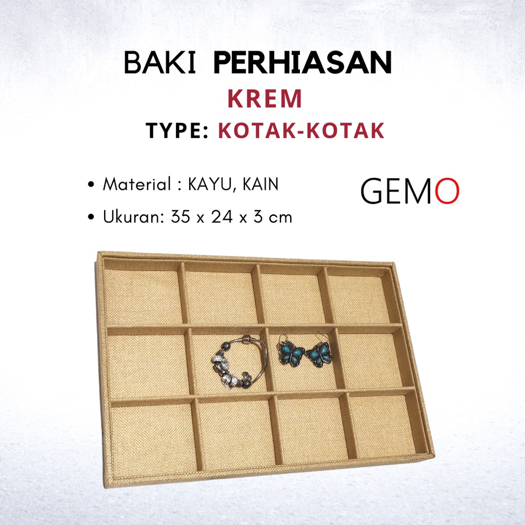 Baki Nampan Lapis Kain Display Perhiasan Permata Mewah / Nampan Tray Alat Peraga Jewelry Set Tempat menaruh Kotak Cincin Gelang Liontin Anting Kalung Lucu Unik Murah untuk  Etalase Toko Emas Berlian Mewah / Permata Berharga juga bisa untuk Box Seserahan