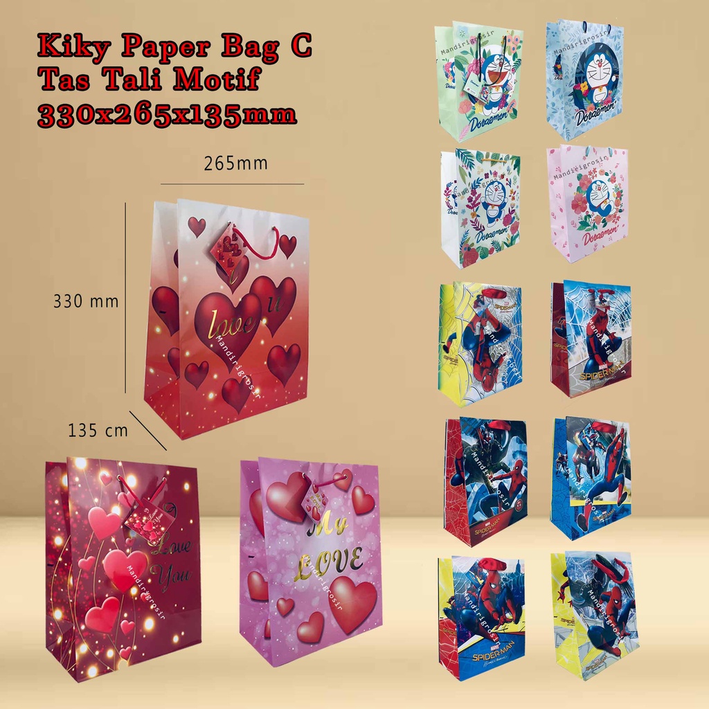 Paper Bag C *Kiky * Tas Tali Motif * 330x265x135mm