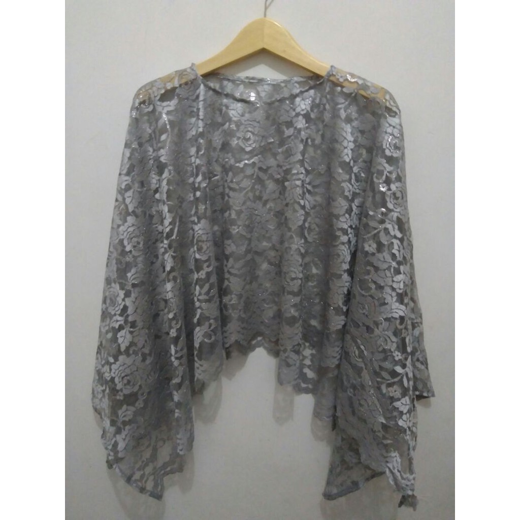 Cape Brukat  kebaya Brokat Cewek Baju Kondangan Pesta Perempuan Murah Cantik Abu Silver