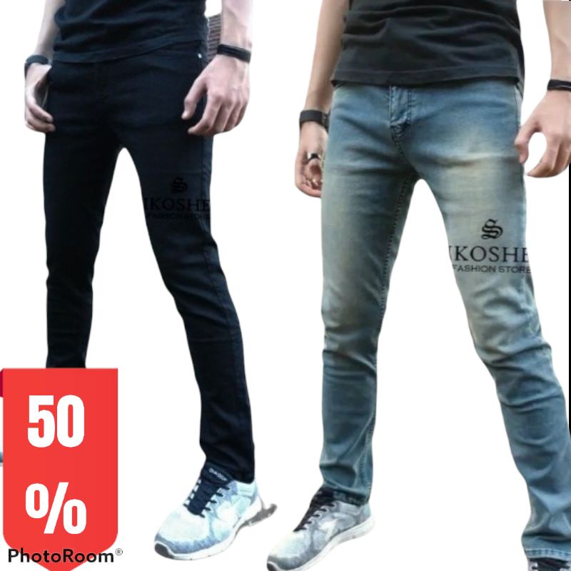 Celana jeans pria panjang slim fit skiny levis hitam pensil standar reguler jumbo