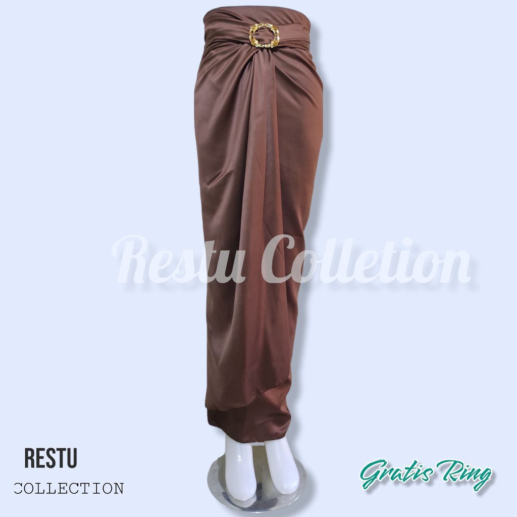 Restu Colletion-Rok Lilit Warp Skirt Serut Songket Jumputan Panjang Polos Wanita Bawahan kebaya Wisuda Kondangan Bahan Velvet Satin Premium Allsize