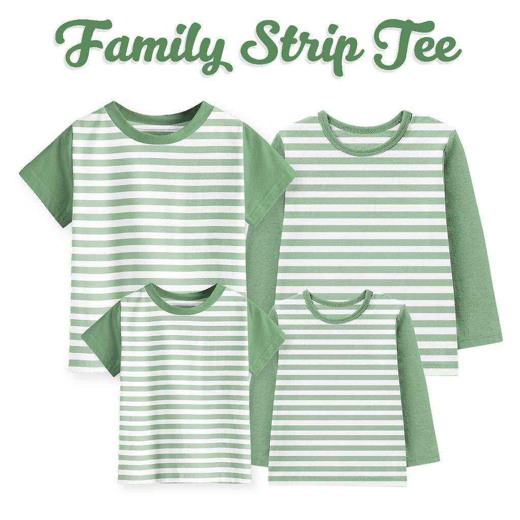 Kaos Couple Family Motif Strip Anak dan Dewasa Kaos Seragam Keluarga Lengan Pendek dan Panjang warna Mint