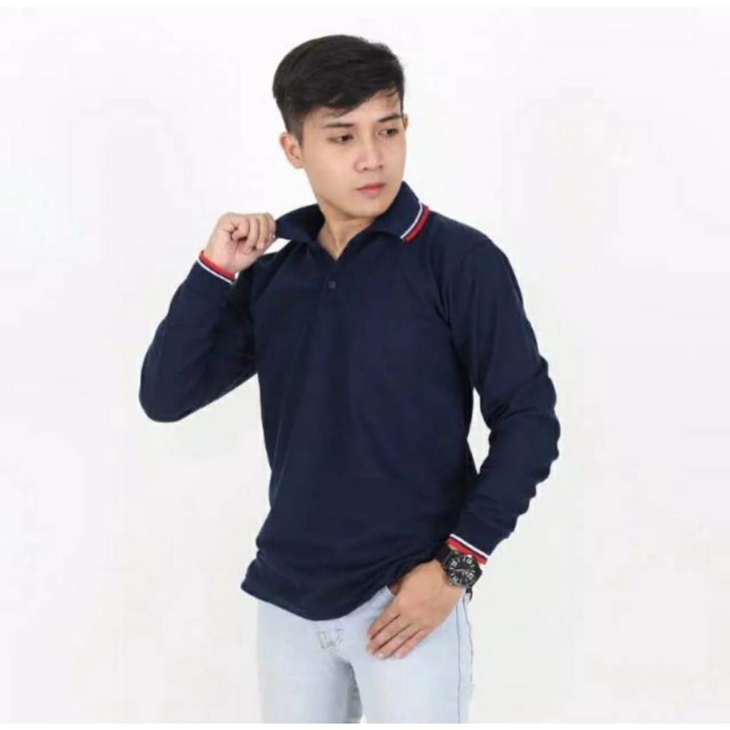 Kaos kerah pria List NAVY biru dongker / kaos kerah list H biru dongker navy / Polo Polos Navy list 
