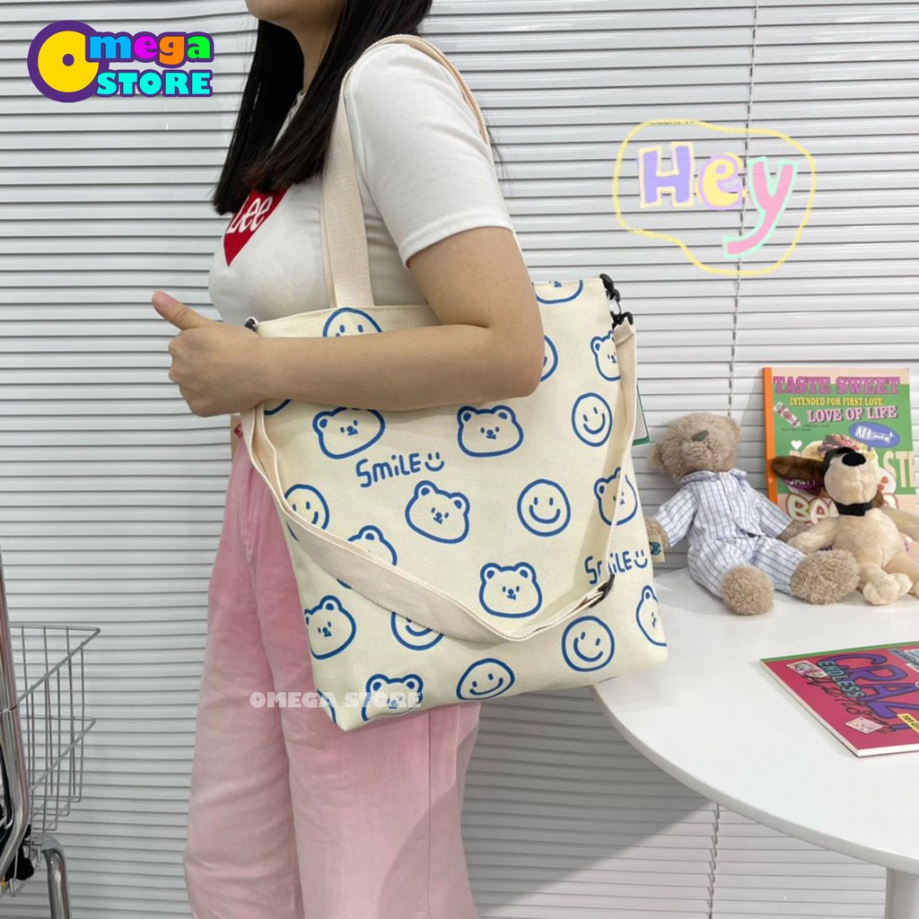 Tas Totebag Korea Tote Bag Resleting Wanita Motif Lucu Tas Selempang Bahan Premium Tas Sekolah Anak Perempuan- 253