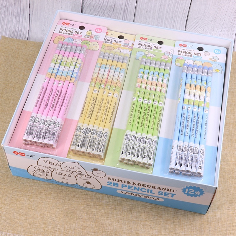 KENSHO Pensil Kayu Set 2B Sumikkogurashi Isi 12 Warna Pastel / Pencil Lucu Import