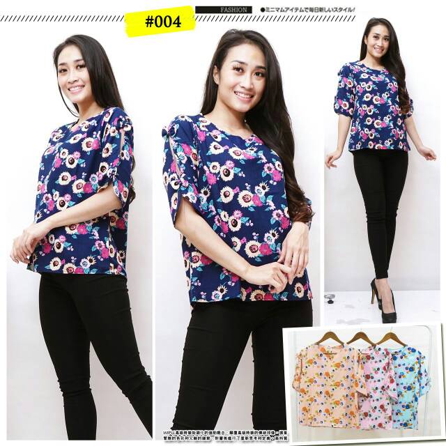 Baju lengan 3/4 bolong pita wanita fit to xl #004