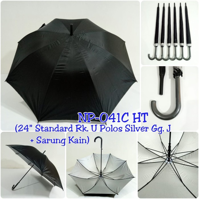 PAYUNG PANJANG STANDARD HITAM POLOS LAPIS SILVER