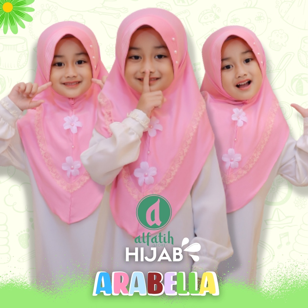 ALFATIH STORE Jilbab Anak SD ARABELLE Bunga Depan / Variasi Renda Bawah / Jilbab Anak Murah ianah