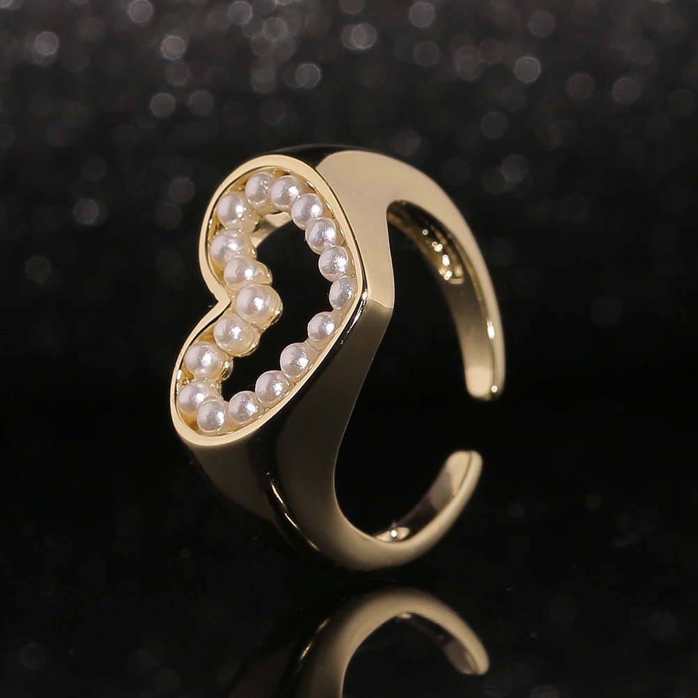 Baru wanita bohemian perhiasan tangan hati berbentuk cinta cincin Mutiara kecil cincin pembukaan adj