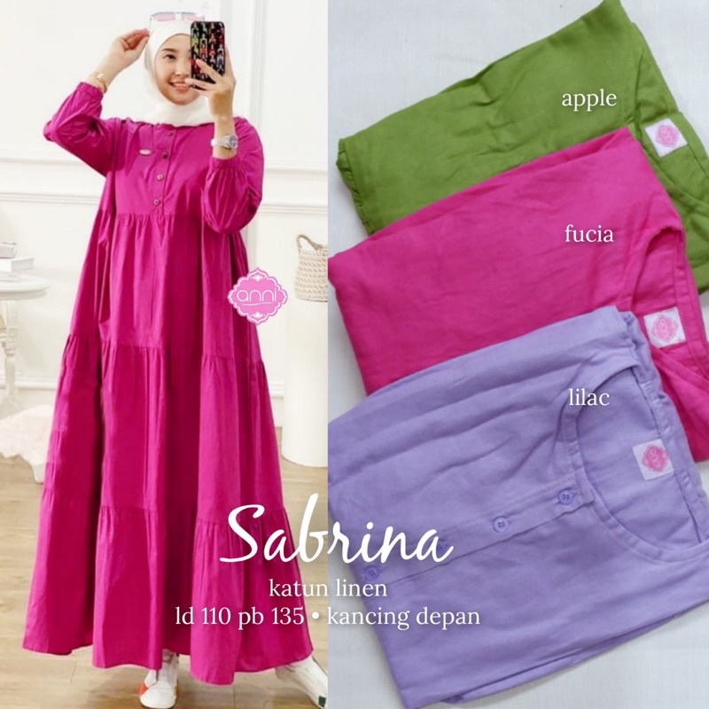 SABRINA MAXY ORI SOLO BERLABEL ANNI HOMEY DRESS KATUN LINEN GAMIS DRESS BUSUI POLOS JUMBO