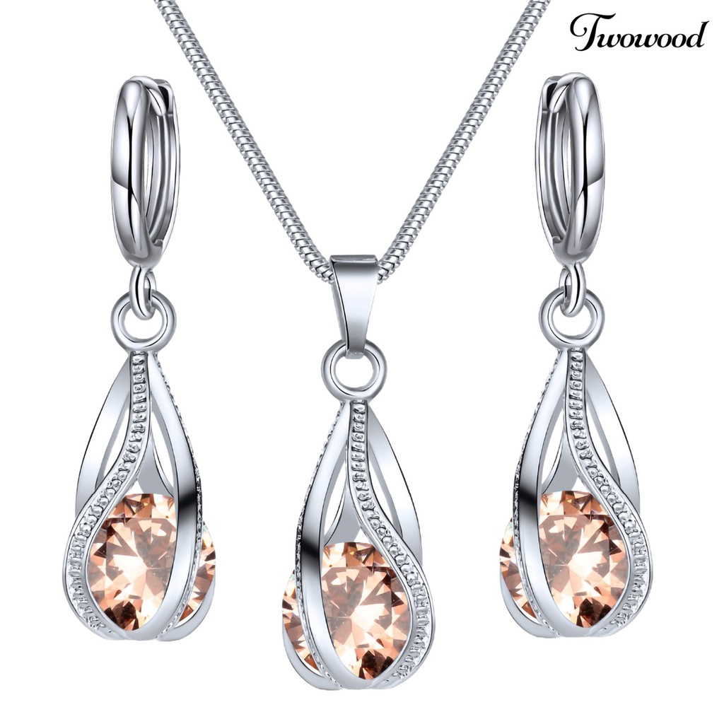 3pcs / Set Anting Dan Kalung Kristal Imitasi Untuk Wanita