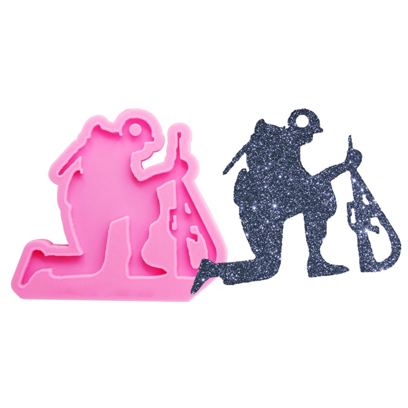 SIY  DIY Keychain Epoxy Resin Mold Glossy Fallen Soldier Shape Keyring Silicone Mould