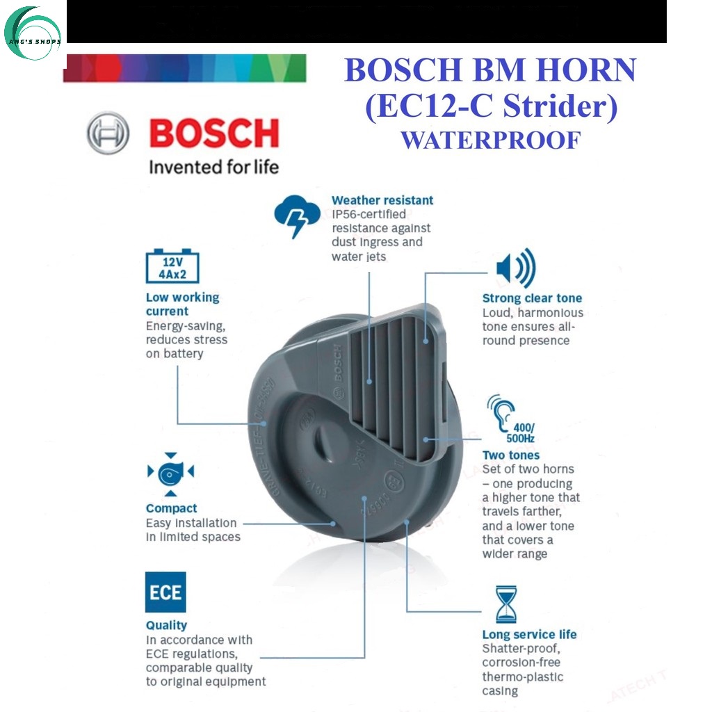 PAKET KOMPLIT Klakson Keong Bosch Strider EC12-C waterproof anti air + KABEL RELAY SET BOSCH ORIGINAL