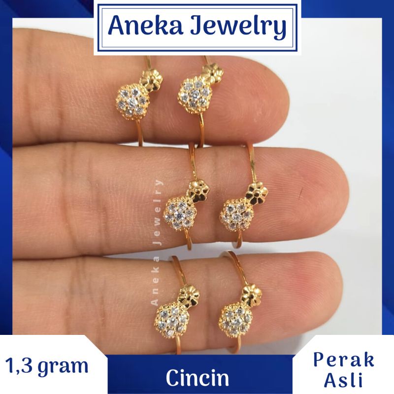 Cincin Bunga Cor Mata, Perak 925, Sepuh Emas Rosegold