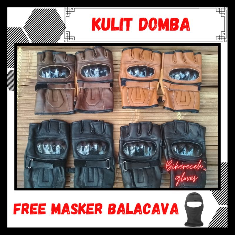 Sarung Tangan Kulit Model Batok sporty Half setengah Jari Murah Bagus Kuat Awet - Ada Promo Masker