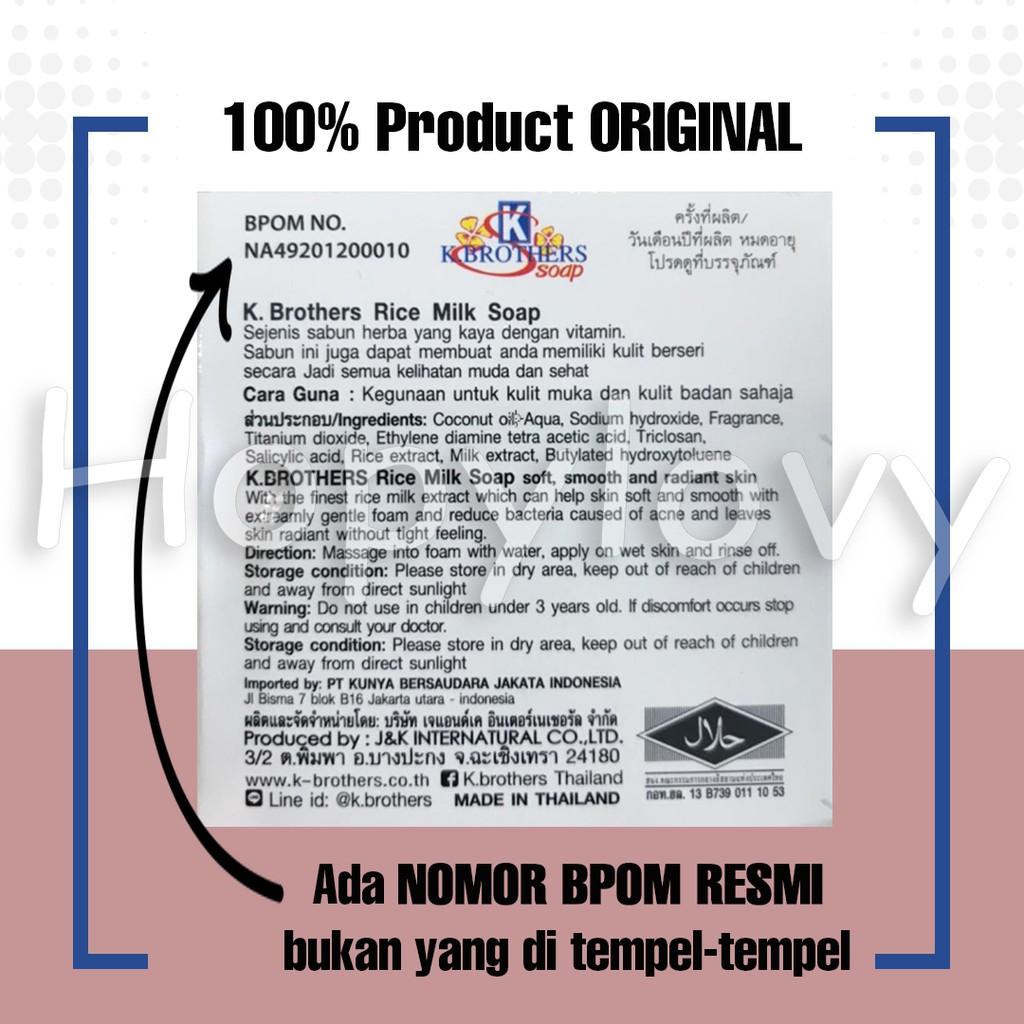 BPOM ORI 100% HOPYLOVY Sabun Beras Thailand K Brothers Original Rice Milk Collagen