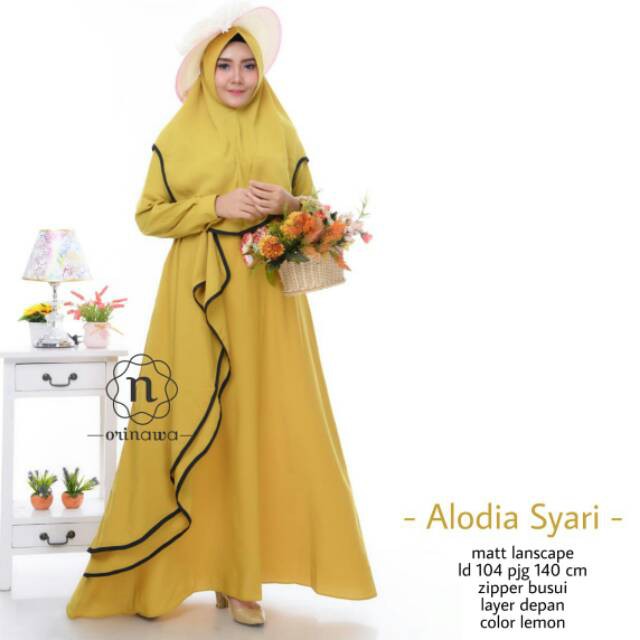 ALODIA SYARI Bahan Moscrepe (Free Hijab / Khimar) Setelan Syari Modern Gaun  Kerja Wanita Terbaru