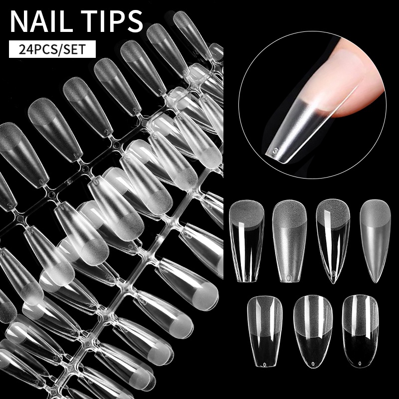 24 Pcs Kuku Palsu Full Coverage Transparan Untuk Manicure