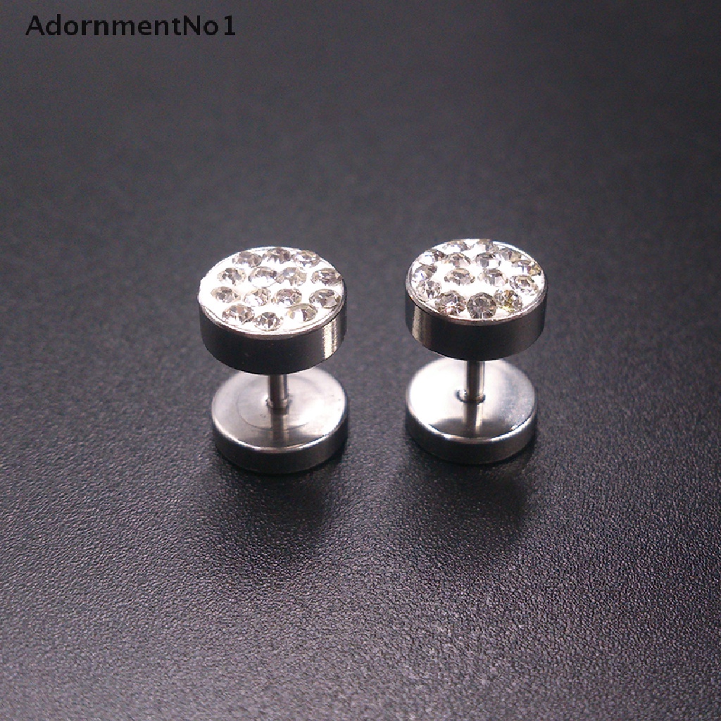 (AdornmentNo1) 1 Pasang Anting Tusuk Barbel Gaya Punk Bahan Stainless Steel Warna Hitam / Silver Untuk Pria