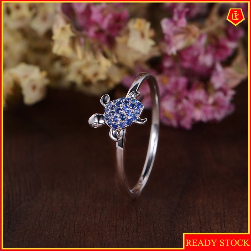 [Ready Stock]Creative Inlaid Sapphire Full Diamond Turtle Ring