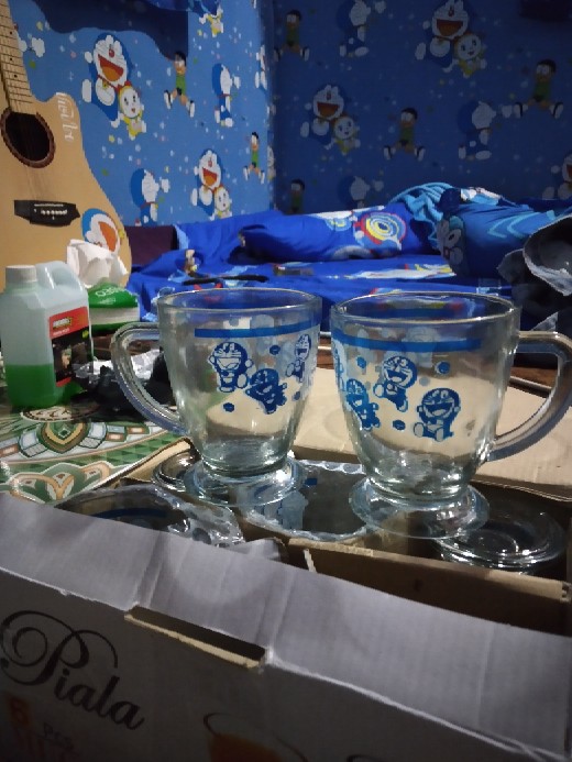 Set 6 Pcs - Cangkir Kaca Doraemon - Mug Set - Elegan Terlaris Termurah - Promo Diskon