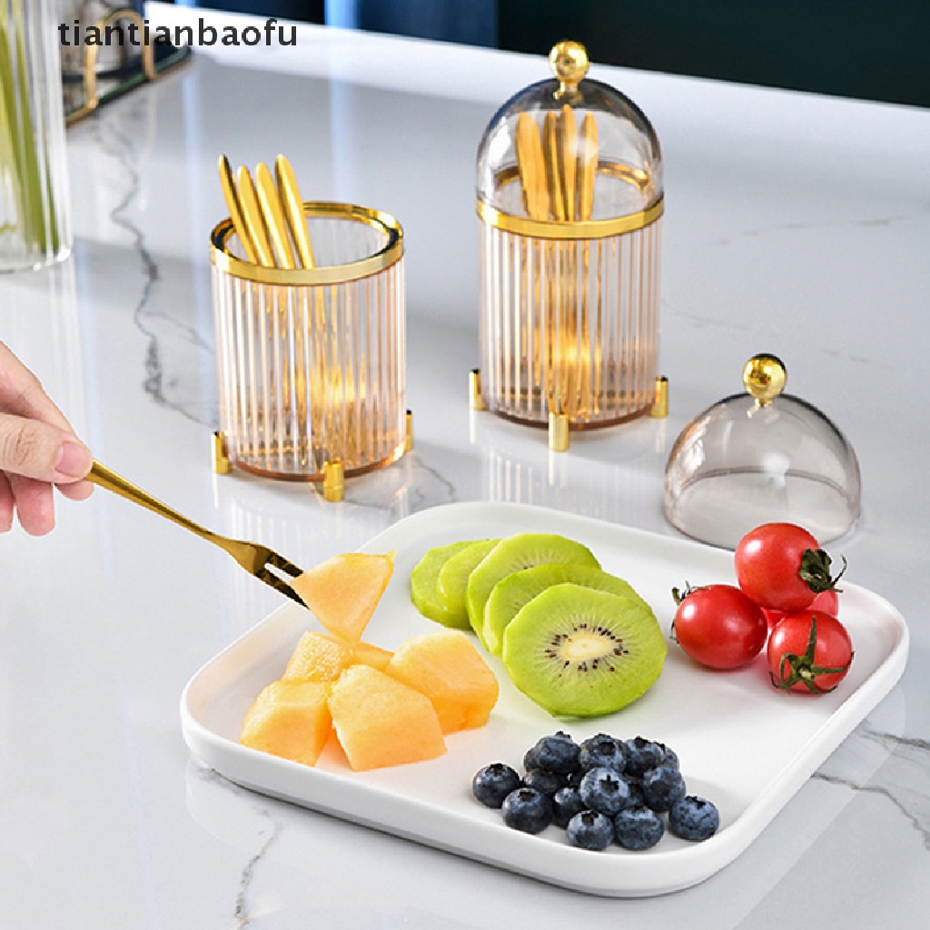 10 Pcs Garpu Buah Portabel Bahan Stainless Steel Warna Emas Dengan Jar