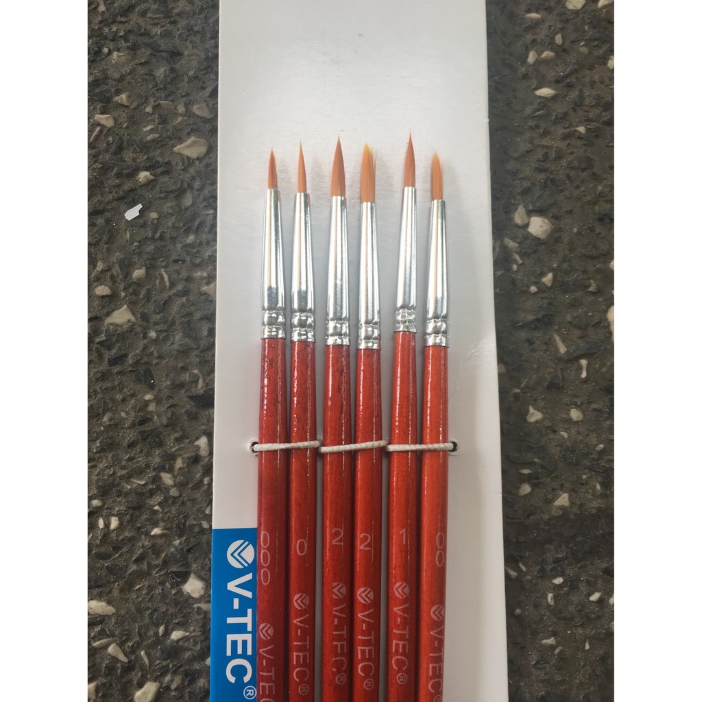 V-tec Kuas Lukis 809 Set isi 6 Vtec No 000 00 0 1 3 / Brush Round Lancip Kecil Halus