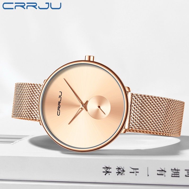 CRRJU Jam Tangan Wanita Original Simple Dial Santai Mode Tali Jala Tahan Air Kuarsa Jam Tangan Cewek