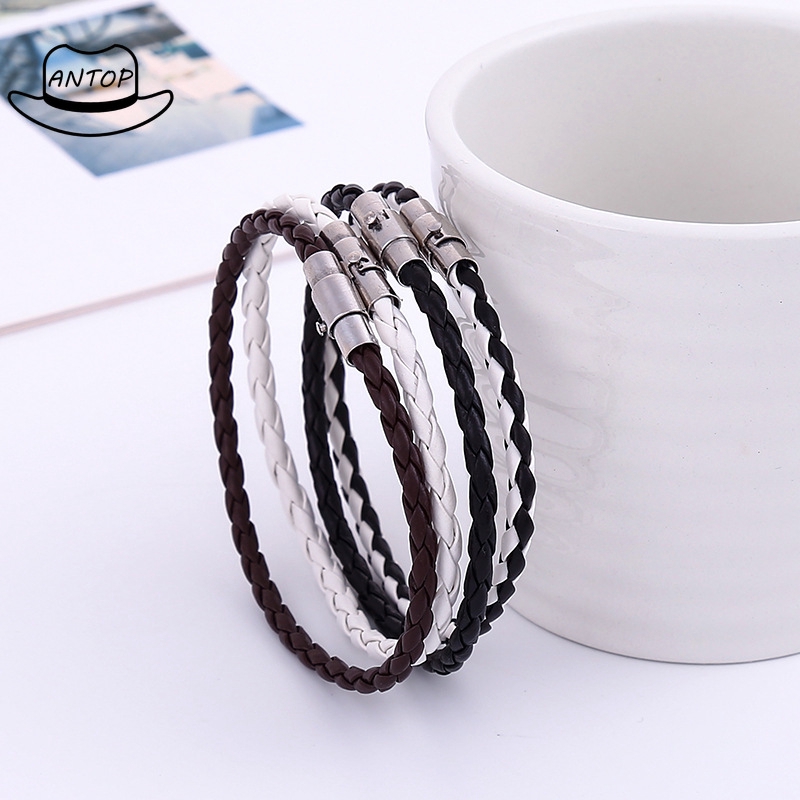 Antop！Gelang Fashion Korea Multi-layer Anyaman Gelang Tali Kulit Bengkok Model Pasangan