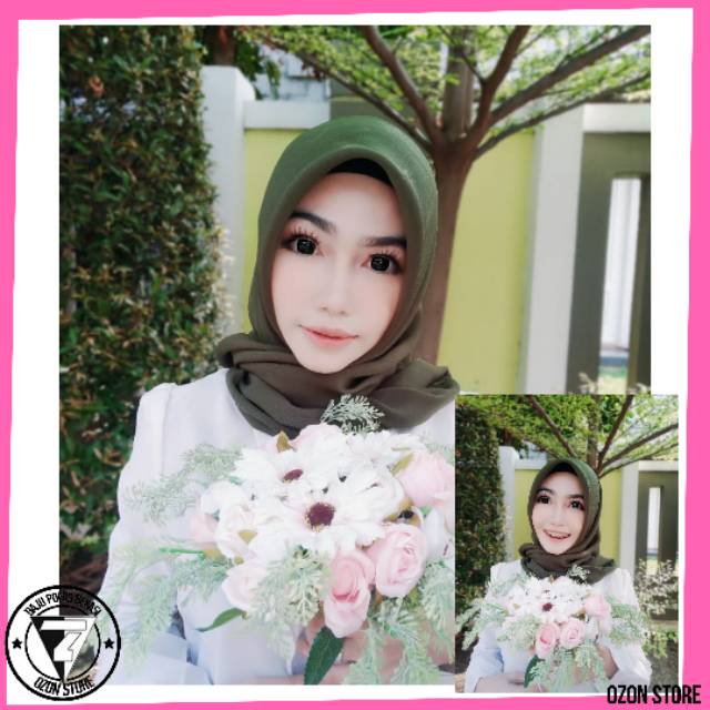 Kerudung Segi Empat Bella Square Hijab Jilbab Polycotton Daily Hijab Simple - HIJAU ARMY