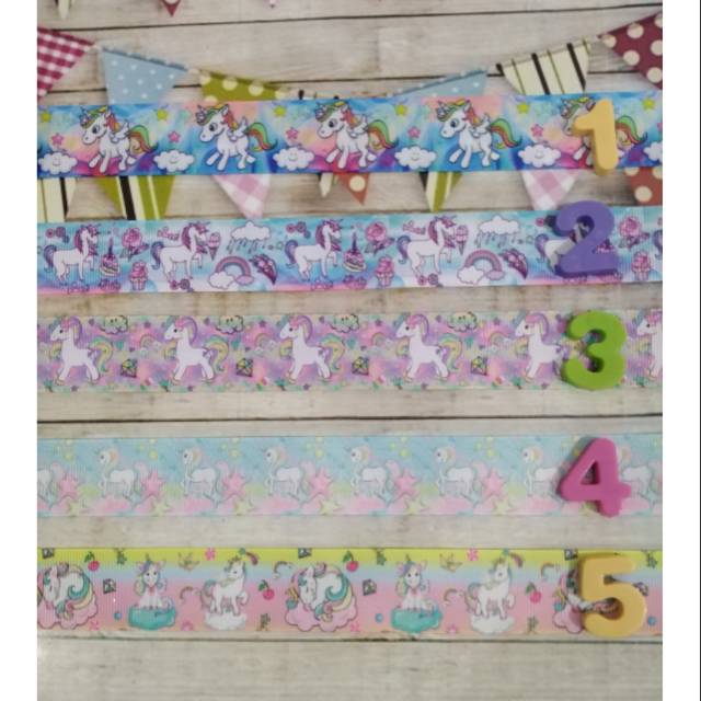 Pita grosgrain motif unicorn 2,5 cm per meter