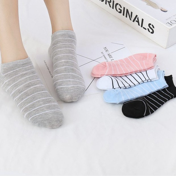 OVERFLOWS.ID ✿ Kaos Kaki Mata Kaki Ankle Sock Wanita Remaja Striped Love Cewe Korea Termurah