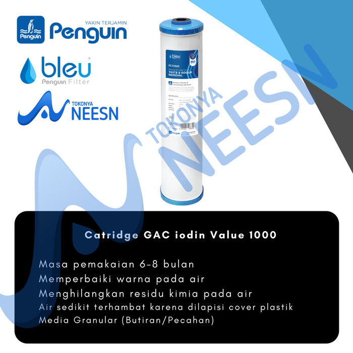 cartridge isi ulang/refil/refill Filter Bleu Penguin10 inch GAC (coconut carbon &amp; 950 Iodine Value)