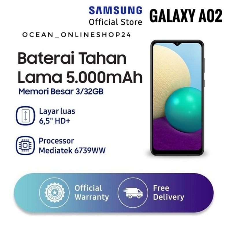 SAMSUNG Galaxy A02 RAM 3GB 32GB - BLACK - BNIB - 5000mAh - GRS RESMI SEIN