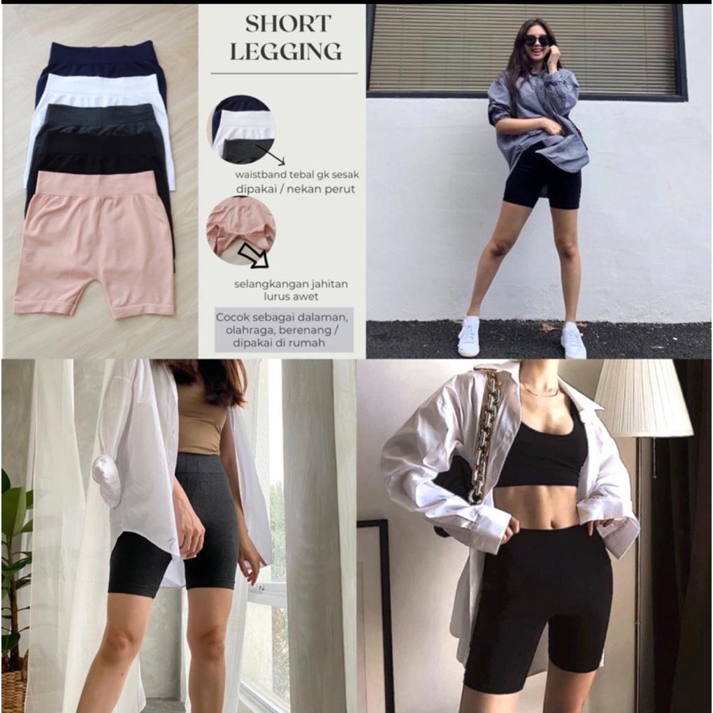 HOPYLOVY Celana Legging Pendek Polos Highwaist Wanita 3/4 Bahan Spandek Import Stretch Biker Pants / Celana Sepeda / Daleman Celana