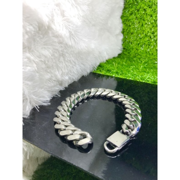 Gelang rantai cowok besi putih anti karat 0138