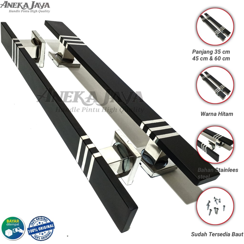 Handle set kunci panjang 35 cm 45 cm 60 cm daun pintu 2 pintu depan warna hitam Gagang Tarikan pintu