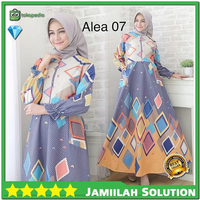 Jubah Muslimah Baju Gamis Wanita Motif Bunga Tangan Karet Bahan Katun