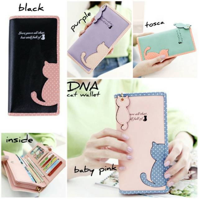 Dompet kucing polkadot size panjang / dompet panjang wanita / dompet lucu