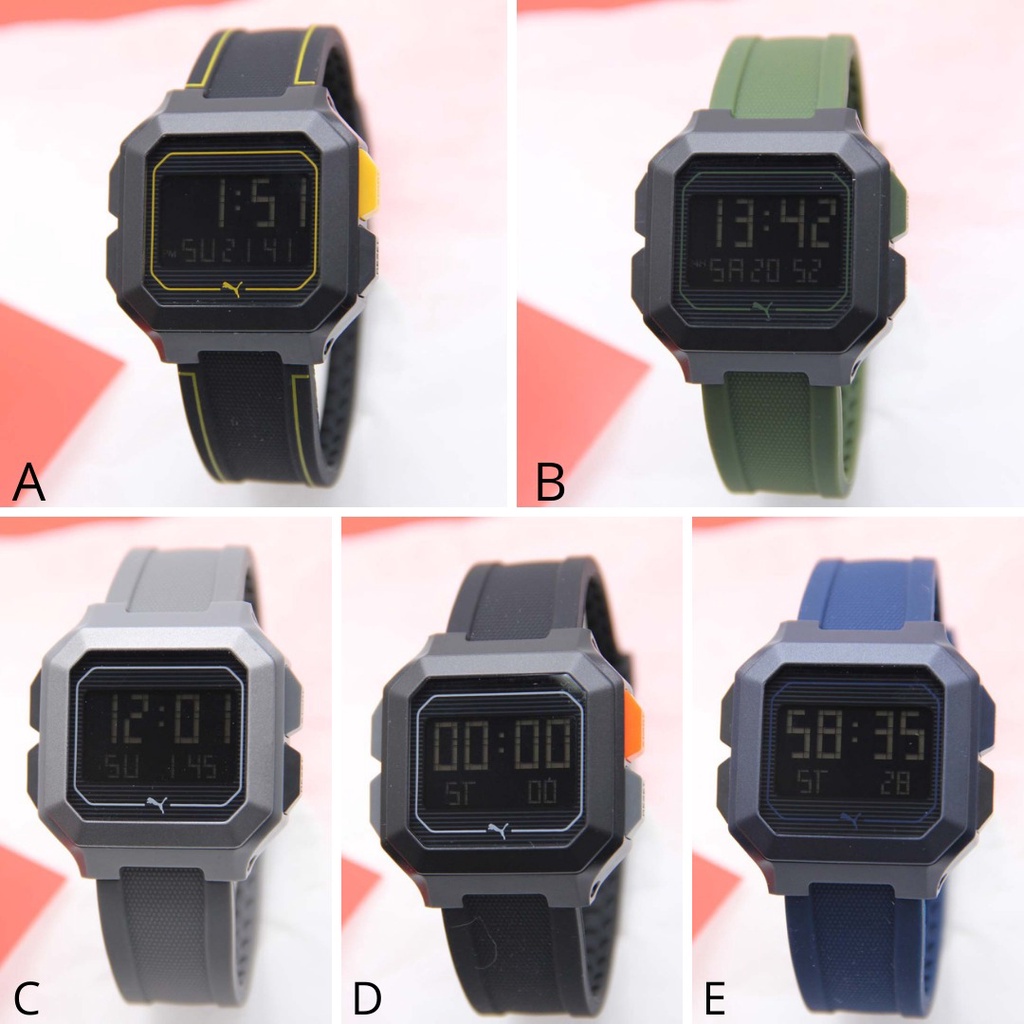 Jam Tangan Wanita Puma Digital Tali Rubber Body Segi Karet Tanggal Hari Aktif