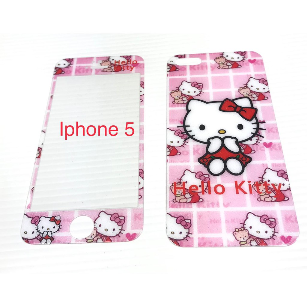 Tempered Glass Iphone 5g &amp; 6g motif hello kitty Full depan belakang screen guard anti gores