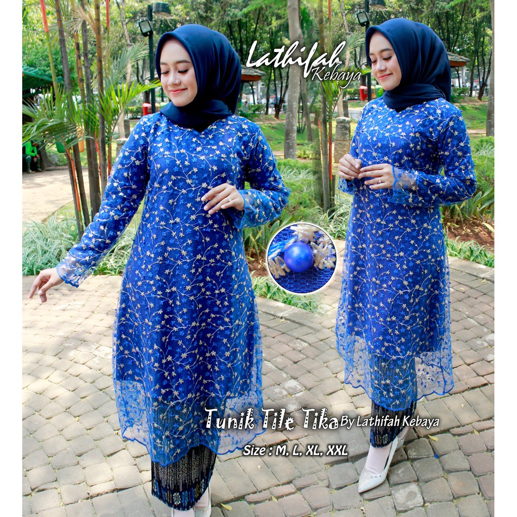 SET KEBAYA TUNIK TULLE/KEBAYA ORIGINAL/KEBAYA PADANG/GOLD/NAVY/MARON/SILFER/BIRU/HIJAU/DISTYPINK