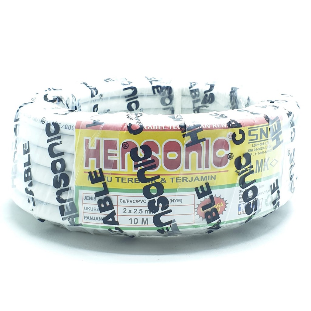 NYM Hensonic PUTIH 2x2,5mm² 10 Mtr Full SNI Full LMK / Kabel Listrik / Dalam 2 Batang Engkel Tunggal